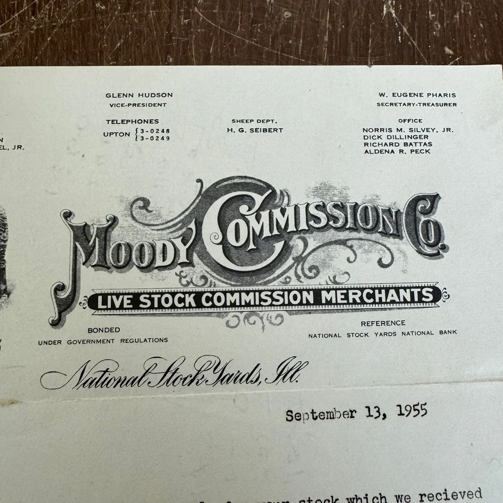 Vintage 1955 Moody Commission Co Livestock Letter‎ National Stock Yards Illinois